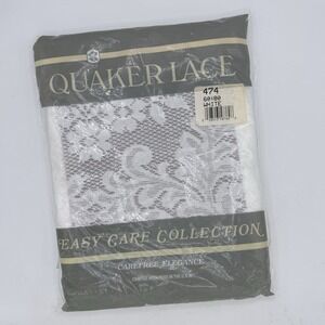 Vtg Quaker Lace Tablecloth #474 White 60x80 Oblong NIP Easy Care Collection USA